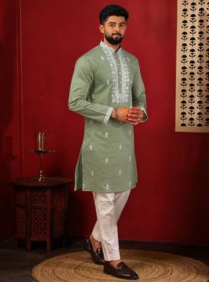 Pista embroidered fancy kurta payjama for men 5