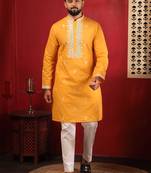 Yellow embroidered fancy kurta payjama for men