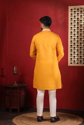 Yellow embroidered fancy kurta payjama for men 2