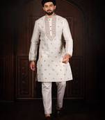 White jacquard work ethnic festive traditional attire for men