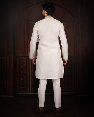 White jacquard work ethnic festive traditional attire for men 2