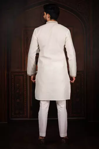 White jacquard work ethnic festive traditional attire for men