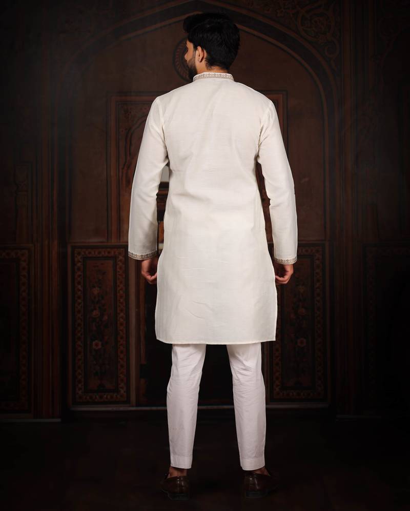 White jacquard work ethnic festive traditional attire for men