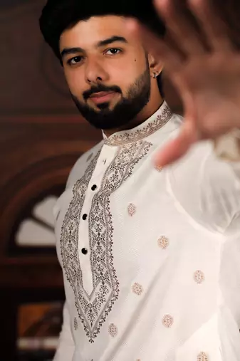 White jacquard work ethnic festive traditional attire for men