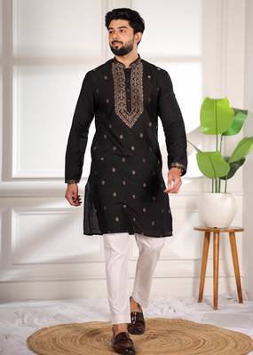 Black jacquard work ethnic festive traditional attire for men 1