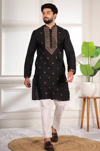 Black jacquard work ethnic festive traditional attire for men