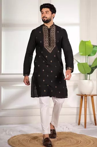 Black jacquard work ethnic festive traditional attire for men