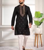 Black jacquard work ethnic festive traditional attire for men