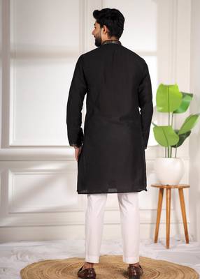 Black jacquard work ethnic festive traditional attire for men 2