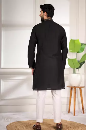 Black jacquard work ethnic festive traditional attire for men