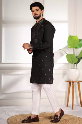 Black jacquard work ethnic festive traditional attire for men