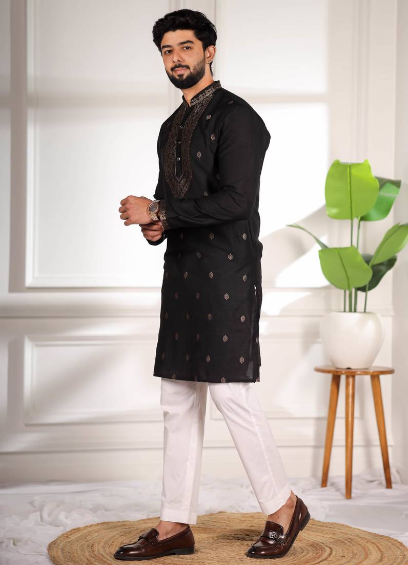 Black jacquard work ethnic festive traditional attire for men