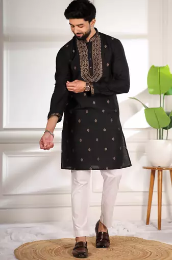 Black jacquard work ethnic festive traditional attire for men