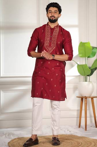 Maroon jacquard work ethnic festive traditional attire for men