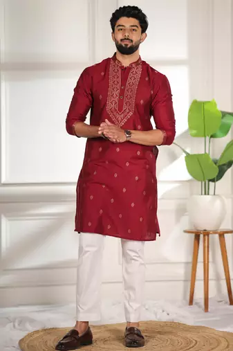 Maroon jacquard work ethnic festive traditional attire for men