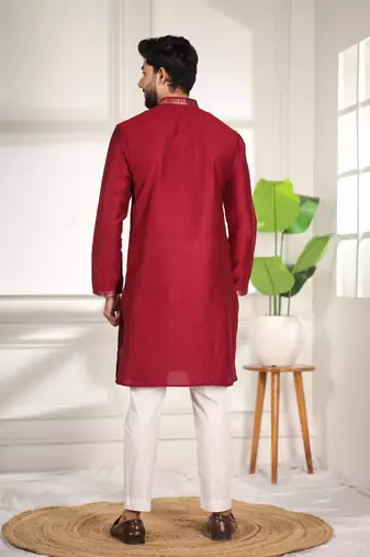Maroon jacquard work ethnic festive traditional attire for men