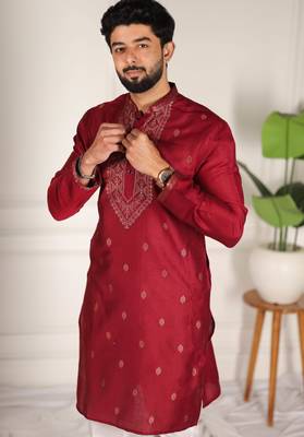 Maroon jacquard work ethnic festive traditional attire for men 3