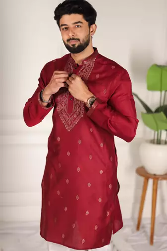 Maroon jacquard work ethnic festive traditional attire for men