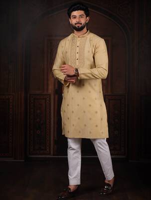 Chikoo jacquard work ethnic festive traditional attire for men 3