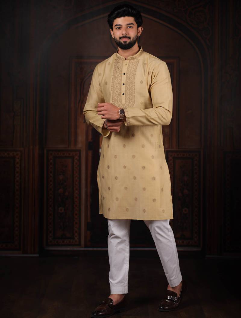 Chikoo jacquard work ethnic festive traditional attire for men