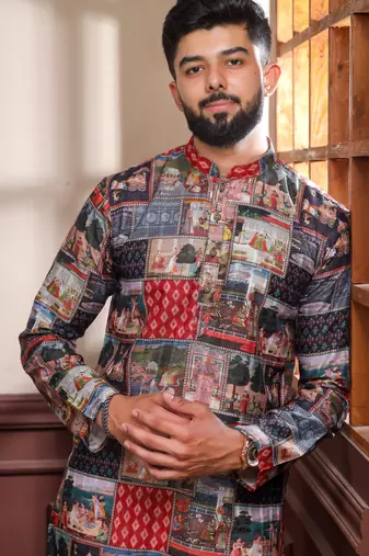Black printed ethnic kurta payjama for looks