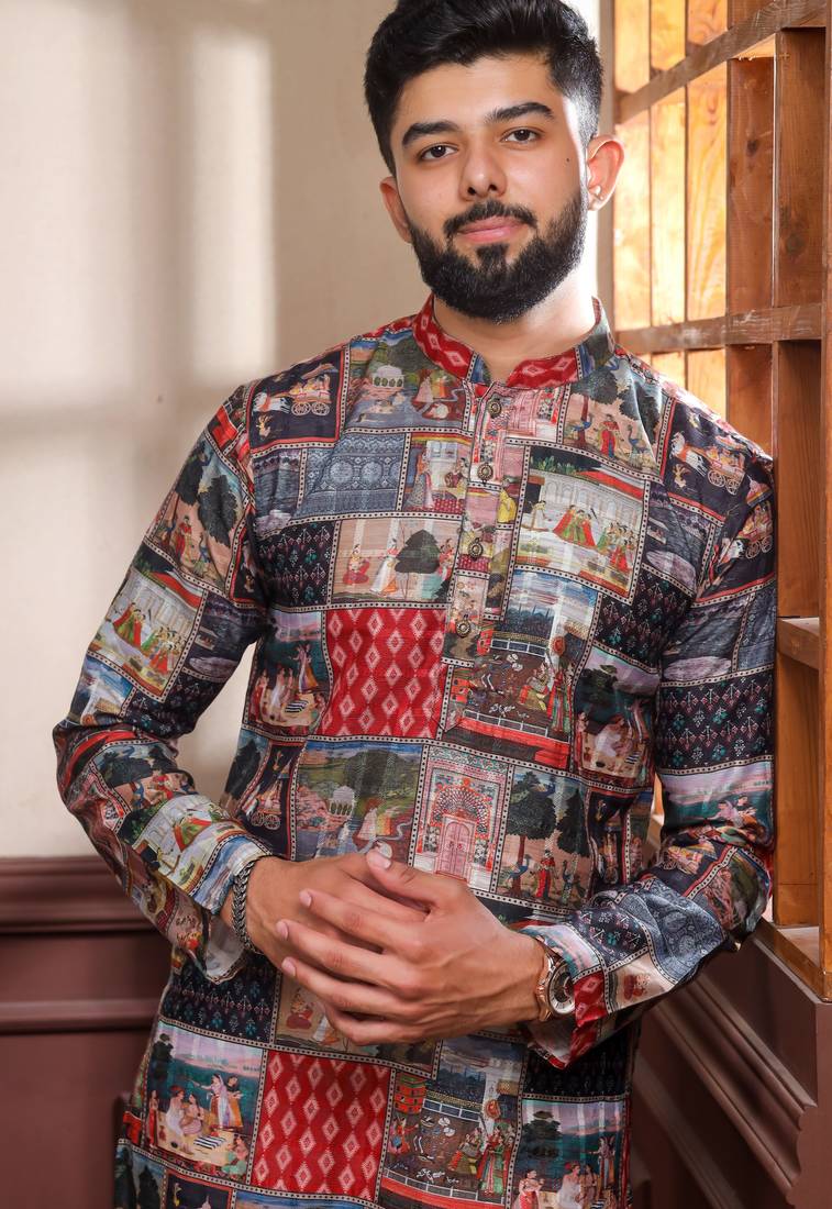 Black printed ethnic kurta payjama for looks