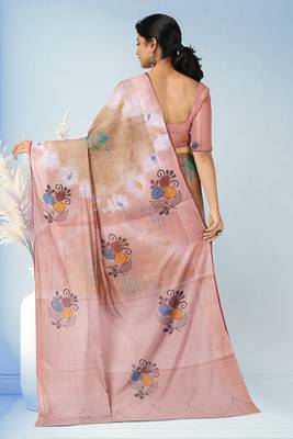 Light pink & sand beige printed andhra cotton saree with running blouse 3