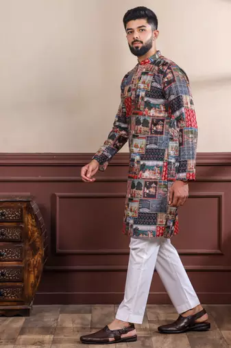 Black printed ethnic kurta payjama for looks