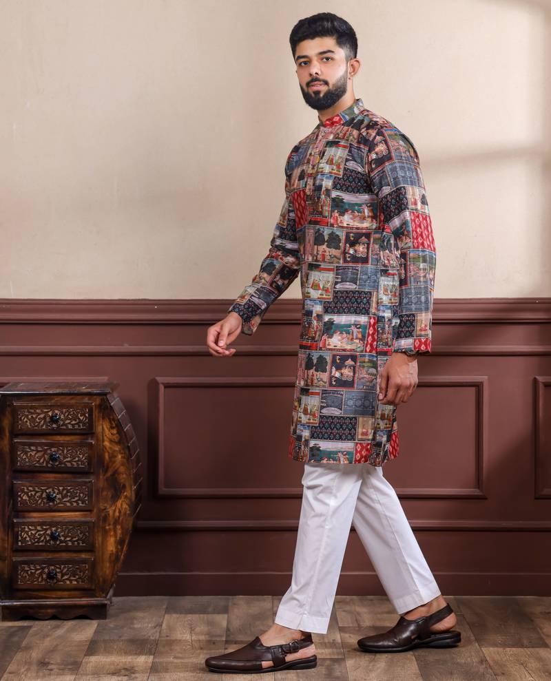 Black printed ethnic kurta payjama for looks