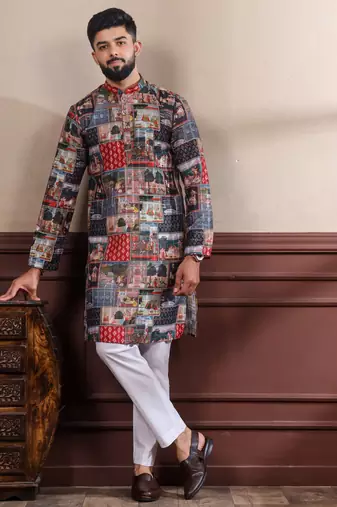 Black printed ethnic kurta payjama for looks