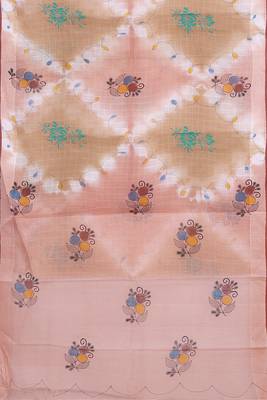 Light pink & sand beige printed andhra cotton saree with running blouse 5