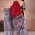 Crimson red & mist grey printed andhra cotton saree with running blouse