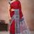 Crimson red & mist grey printed andhra cotton saree with running blouse
