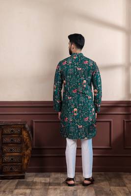 Green printed ethnic kurta payjama for looks 2