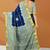 Midnight navy blue & mist sage green printed andhra cotton saree with running blouse