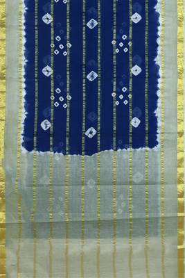 Midnight navy blue & mist sage green printed andhra cotton saree with running blouse 5