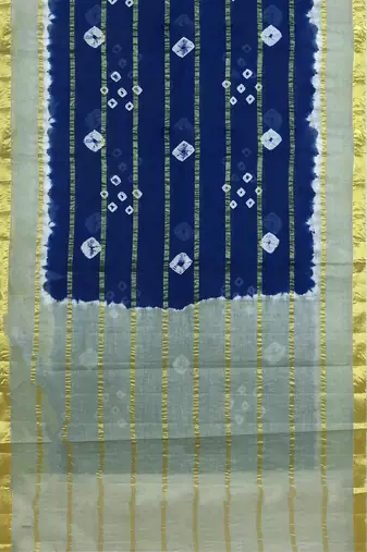 Midnight navy blue & mist sage green printed andhra cotton saree with running blouse