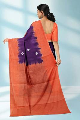 Royal purple & burnt coral orange printed andhra cotton saree with running blouse 3