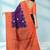 Royal purple & burnt coral orange printed andhra cotton saree with running blouse