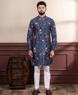 Blue printed ethnic kurta payjama for looks 1