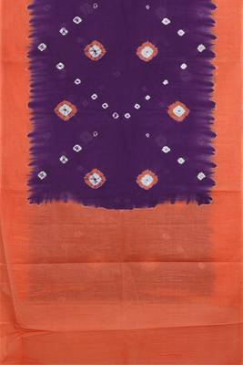 Royal purple & burnt coral orange printed andhra cotton saree with running blouse 5