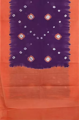 Royal purple & burnt coral orange printed andhra cotton saree with running blouse