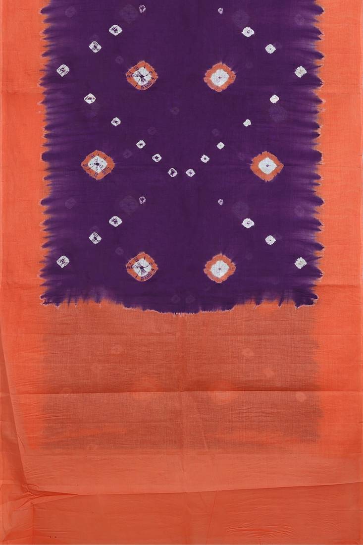 Royal purple & burnt coral orange printed andhra cotton saree with running blouse