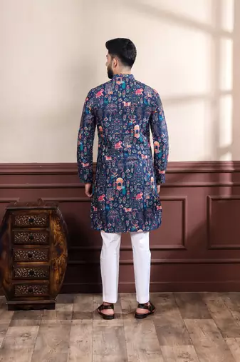 Blue printed ethnic kurta payjama for looks