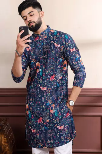 Blue printed ethnic kurta payjama for looks
