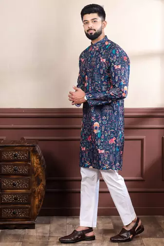 Blue printed ethnic kurta payjama for looks
