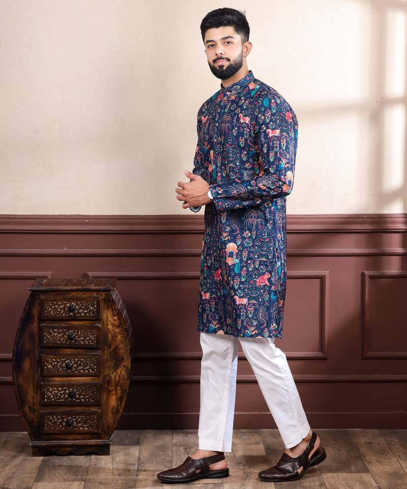 Blue printed ethnic kurta payjama for looks