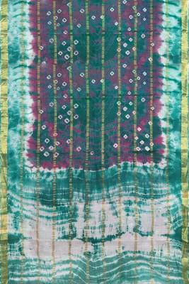 Lagoon green & royal mulberry purple printed andhra cotton saree with running blouse 5