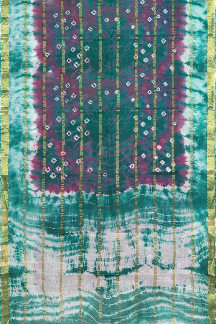 Lagoon green & royal mulberry purple printed andhra cotton saree with running blouse