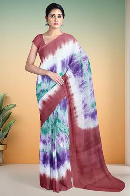 Dusty rose & purple printed andhra cotton saree with running blouse with running blouse 1